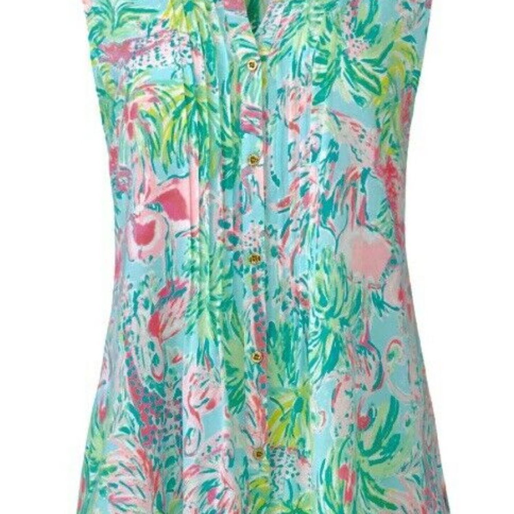 Lilly Pulitzer NWOT Sleeveless Sarasota Tunic Top Seasalt Blue on Parade